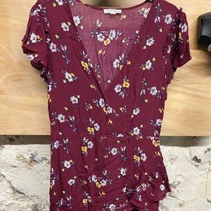 Maroon floral wrap dress